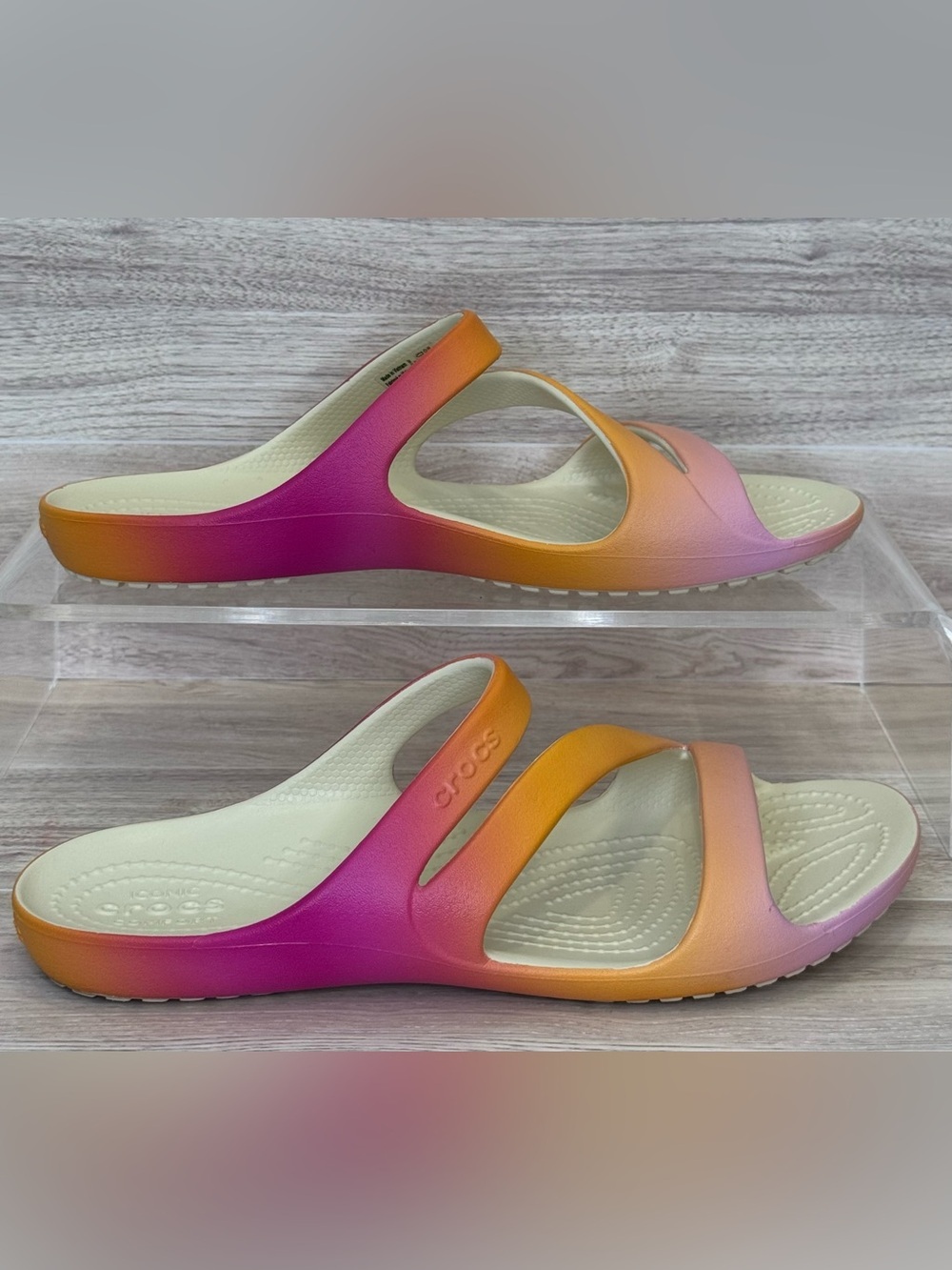 CROCS Kadee II Ombré Women’s Orange-to-Pink Gradient Slide Sandle - Picture 2 of 6